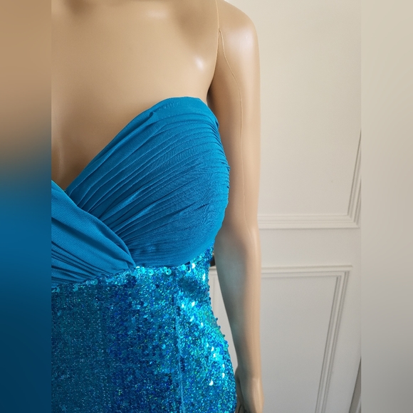 Milano Formals Turquoise Sequin Sleeveless Cocktail Dress - Size 8 - Picture 3 of 5